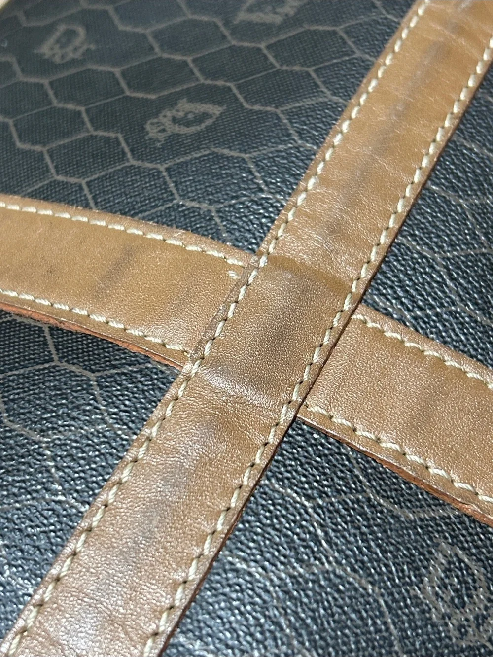 Vintage Christian Dior Black X Brown Monogram Trotter Honeycomb Boston Duffle - Picture 12 of 16
